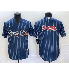 Men Atlanta Braves Navy Team Big Logo Cool Base Stitched Baseball Jersey