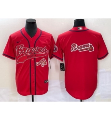 Men Atlanta Braves Red Team Big Logo Cool Base With Patch Stitched Baseball Jersey