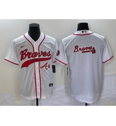 Men Atlanta Braves White Team Big Logo Cool Base With Patch Stitched Baseball Jersey