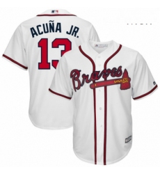 Mens Atlanta Braves 13 Ronald Acua Jr Majestic White Official Cool Base Player Jersey 