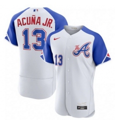 Men's Atlanta Braves #13 Ronald Acuña Jr. White 2023 City Connect Flex Base Stitched Jersey