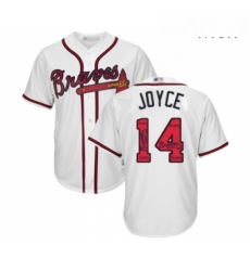 Mens Atlanta Braves 14 Matt Joyce Authentic White Team Logo Fashion Cool Base Baseball Jersey 