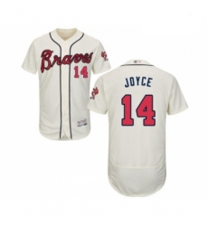 Mens Atlanta Braves 14 Matt Joyce Cream Alternate Flex Base Authentic Collection Baseball Jersey