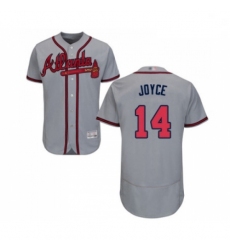 Mens Atlanta Braves 14 Matt Joyce Grey Road Flex Base Authentic Collection Baseball Jersey