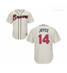 Mens Atlanta Braves 14 Matt Joyce Replica Cream Alternate 2 Cool Base Baseball Jersey 