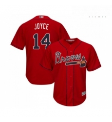 Mens Atlanta Braves 14 Matt Joyce Replica Red Alternate Cool Base Baseball Jersey 