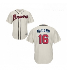 Mens Atlanta Braves 16 Brian McCann Replica Cream Alternate 2 Cool Base Baseball Jersey 