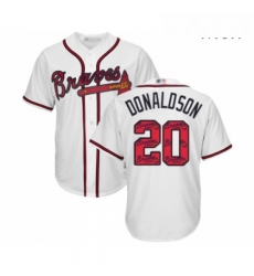 Mens Atlanta Braves 20 Josh Donaldson Authentic White Team Logo Fashion Cool Base Baseball Jersey 