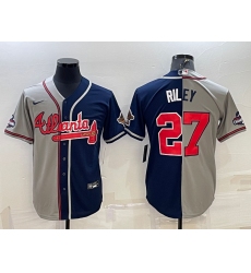 Men's Atlanta Braves #27 Austin Riley Gray Navy Two Tone Split Cool Base Stitched Baseball Jersey