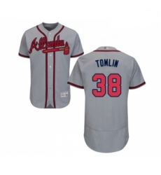Mens Atlanta Braves 38 Josh Tomlin Grey Road Flex Base Authentic Collection Baseball Jersey