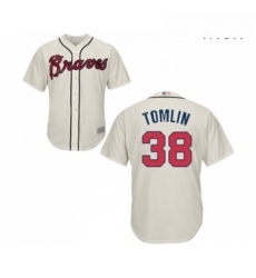 Mens Atlanta Braves 38 Josh Tomlin Replica Cream Alternate 2 Cool Base Baseball Jersey 
