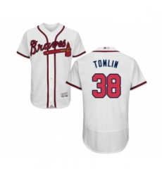 Mens Atlanta Braves 38 Josh Tomlin White Home Flex Base Authentic Collection Baseball Jersey