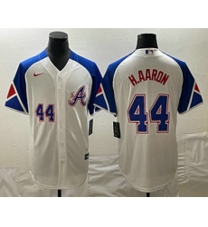 Mens Atlanta Braves #44 Hank Aaron Number White 2023 City Connect Cool Base Stitched Jersey