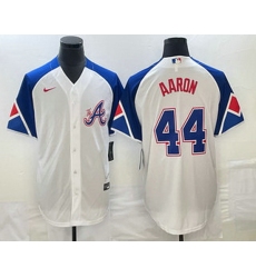 Men's Atlanta Braves #44 Hank Aaron White 2023 City Connect Cool Base Stitched Jersey