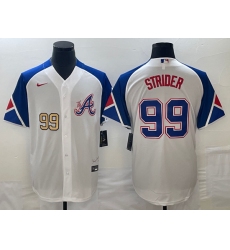 Men's Atlanta Braves #99 Spencer Strider Number White 2023 City Connect Cool Base Stitched Jersey
