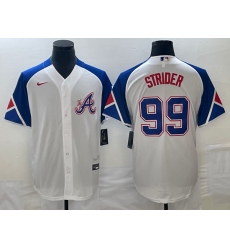 Men's Atlanta Braves #99 Spencer Strider White 2023 City Connect Cool Base Stitched Jersey