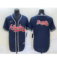 Men's Atlanta Braves Navy Team Big Logo Cool Base Stitched Baseball Jersey