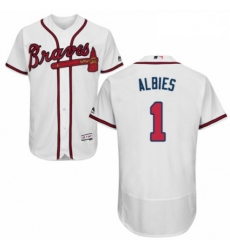 Mens Majestic Atlanta Braves 1 Ozzie Albies White Home Flex Base Authentic Collection MLB Jersey