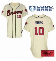 Mens Majestic Atlanta Braves 10 Chipper Jones Authentic Cream Alternate Cool Base Autographed MLB Jersey