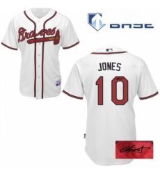 Mens Majestic Atlanta Braves 10 Chipper Jones Authentic White Home Cool Base Autographed MLB Jersey