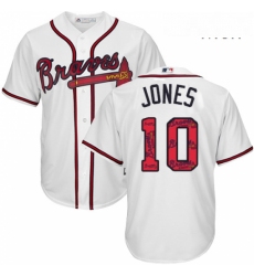 Mens Majestic Atlanta Braves 10 Chipper Jones Authentic White Team Logo Fashion Cool Base MLB Jersey