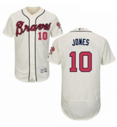 Mens Majestic Atlanta Braves 10 Chipper Jones Cream Alternate Flex Base Authentic Collection MLB Jersey