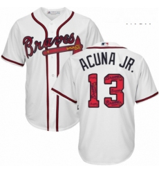 Mens Majestic Atlanta Braves 13 Ronald Acuna Jr Authentic White Team Logo Fashion Cool Base MLB Jersey 