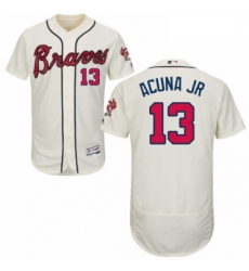 Mens Majestic Atlanta Braves 13 Ronald Acuna Jr Cream Alternate Flex Base Authentic Collection MLB Jersey