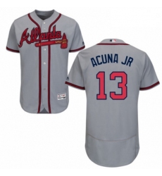 Mens Majestic Atlanta Braves 13 Ronald Acuna Jr Grey Road Flex Base Authentic Collection MLB Jersey