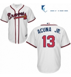 Mens Majestic Atlanta Braves 13 Ronald Acuna Jr Replica White Home Cool Base MLB Jersey 