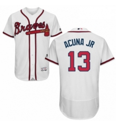 Mens Majestic Atlanta Braves 13 Ronald Acuna Jr White Home Flex Base Authentic Collection MLB Jersey