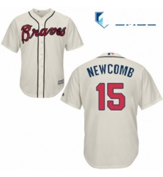 Mens Majestic Atlanta Braves 15 Sean Newcomb Replica Cream Alternate 2 Cool Base MLB Jersey 