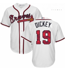 Mens Majestic Atlanta Braves 19 RA Dickey Authentic White Team Logo Fashion Cool Base MLB Jersey