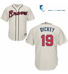 Mens Majestic Atlanta Braves 19 RA Dickey Replica Cream Alternate 2 Cool Base MLB Jersey