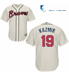 Mens Majestic Atlanta Braves 19 Scott Kazmir Replica Cream Alternate 2 Cool Base MLB Jersey 