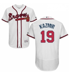 Mens Majestic Atlanta Braves 19 Scott Kazmir White Home Flex Base Authentic Collection MLB Jersey