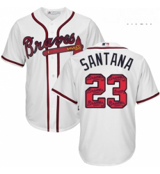 Mens Majestic Atlanta Braves 23 Danny Santana Authentic White Team Logo Fashion Cool Base MLB Jersey 