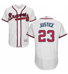 Mens Majestic Atlanta Braves 23 David Justice White Home Flex Base Authentic Collection MLB Jersey