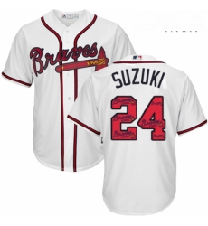 Mens Majestic Atlanta Braves 24 Kurt Suzuki Authentic White Team Logo Fashion Cool Base MLB Jersey