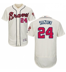 Mens Majestic Atlanta Braves 24 Kurt Suzuki Cream Flexbase Authentic Collection MLB Jersey