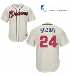 Mens Majestic Atlanta Braves 24 Kurt Suzuki Replica Cream Alternate 2 Cool Base MLB Jersey