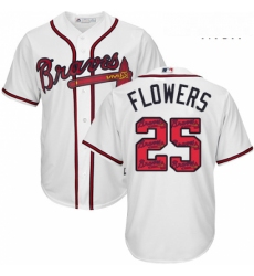 Mens Majestic Atlanta Braves 25 Tyler Flowers Authentic White Team Logo Fashion Cool Base MLB Jersey