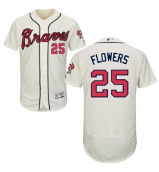 Mens Majestic Atlanta Braves 25 Tyler Flowers Cream Alternate Flex Base Authentic Collection MLB Jersey