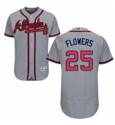 Mens Majestic Atlanta Braves 25 Tyler Flowers Grey Road Flex Base Authentic Collection MLB Jersey