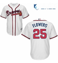 Mens Majestic Atlanta Braves 25 Tyler Flowers Replica White Home Cool Base MLB Jersey
