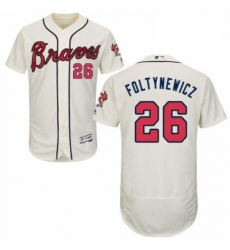 Mens Majestic Atlanta Braves 26 Mike Foltynewicz Cream Alternate Flex Base Authentic Collection MLB  Jersey