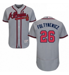 Mens Majestic Atlanta Braves 26 Mike Foltynewicz Grey Road Flex Base Authentic Collection MLB Jersey