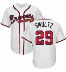 Mens Majestic Atlanta Braves 29 John Smoltz Authentic White Team Logo Fashion Cool Base MLB Jersey