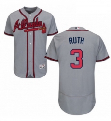 Mens Majestic Atlanta Braves 3 Babe Ruth Grey Road Flex Base Authentic Collection MLB Jersey