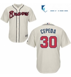 Mens Majestic Atlanta Braves 30 Orlando Cepeda Replica Cream Alternate 2 Cool Base MLB Jersey
